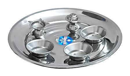 Stainless Steel Thali with Ritual Accessories