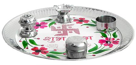 Stainless Steel Puja Thali with Ritual Accessories