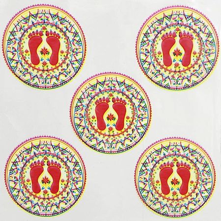Five Pieces Multicolor Ritual Alpana with Lakshmi Charan