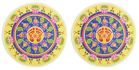 Set of Two Colorful Sticker Rangoli Charan and Diya Print on Paper