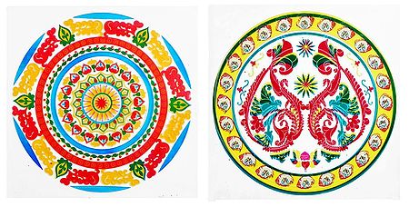 Pair of Colorful Sticker Rangoli Print on Paper
