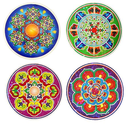 Set of Four Colorful Ritual Print on Glazed Paper