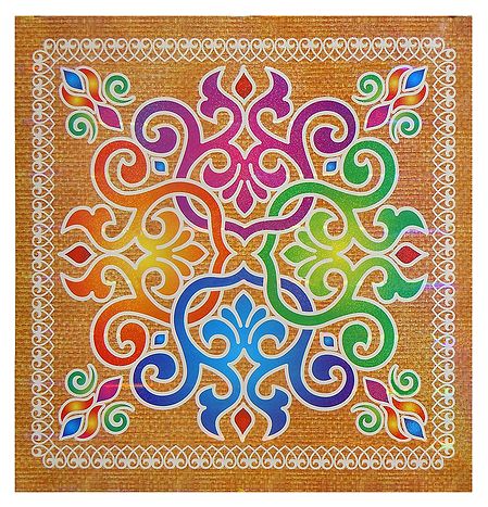 Colorful Alpana Design on Glazed Paper Sticker 