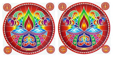 Set of 2 Rangoli Stickers with Diya Print