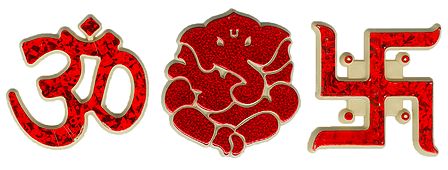 Red Acrylic Om, Ganesha and Swastika - Hindu Symbols