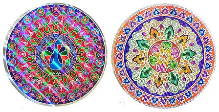 Set of 2 Glazed Paper Sticker Rangoli Print
