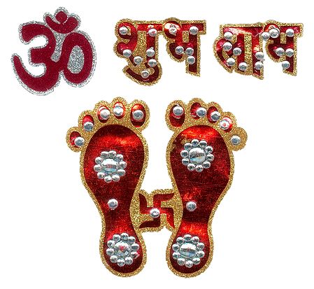 Om, Shubh Labh and Charan Glitter Sticker