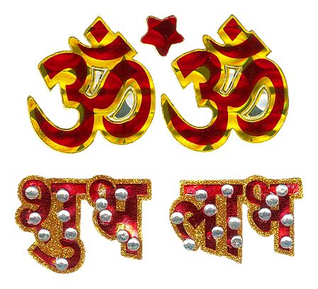 Om and Shubh Labh Glitter Sticker