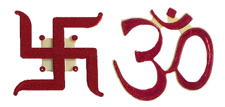 Pair of Swastik and Om (Auspicious Hindu Symbols)