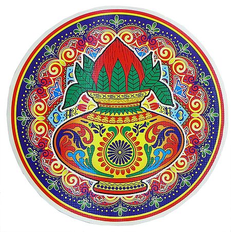 Colorful Rangoli Paper Sticker with Coconut Kalash Print