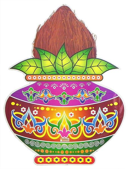 Colorful Sticker Rangoli Coconut on Kalash Print on Paper