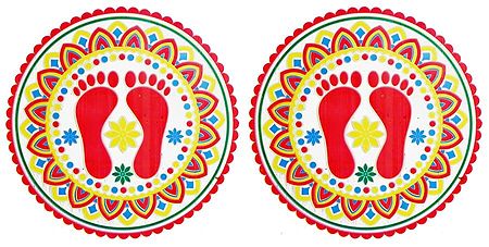 Set of Two Colorful Sticker Rangoli with Charan Print on Transparent Sheet