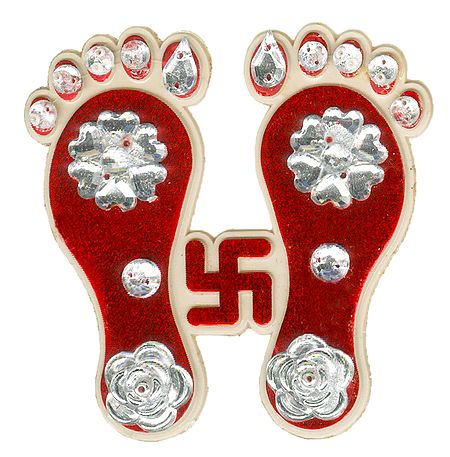 Red Acrylic Charan with Swastik (Auspicious Hindu Symbols)