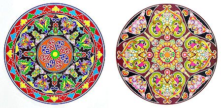Set of Two Multicolor Ritual Sticker Rangoli Print on Paper