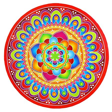 Multicolor Alpana Print on Round Sticker