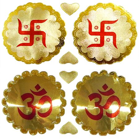 Two Pair of Om and Swastik (Auspicious Hindu Symbols)