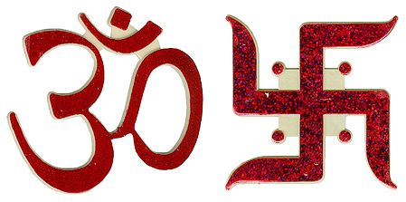Red Acrylic Om and Swastika Sticker - Hindu Symbols