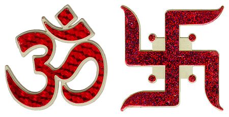Red Acrylic Om and Swastika - Hindu Symbols