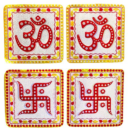 2 Pairs of Om and Swastika Sticker - Hindu Symbol