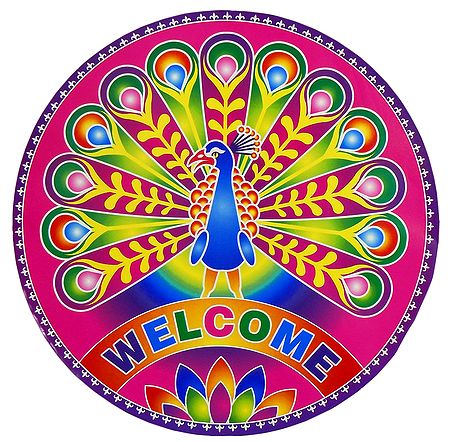Peacock with Welcome Print on Round Sticker