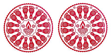 Pair of Rangoli Sticker with Charan Print