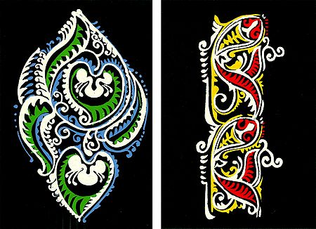 Set of Two Hand Painted Colorful Rangoli Design Template on Paper