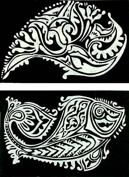 Set of Two Hand Painted White Rangoli Design on Handmade Paper