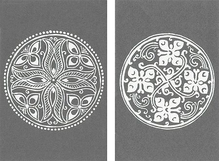 Set of Two Hand Painted White Rangoli Design Template on Black Paper