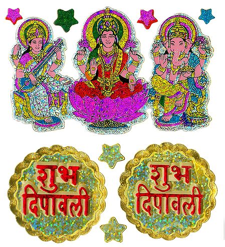 Deities and 2 Pairs of Shubh Deepavali Stickers