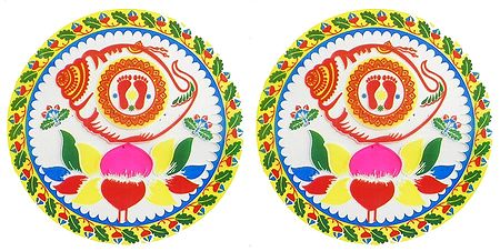 Set of Two Colorful Sticker Rangoli with Lakshmi Charan Print on Transparent Sheet
