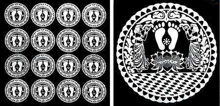 Set of Two White Ritual Sticker with Lakshmi Charan Rangoli Print on Transparent Sheet