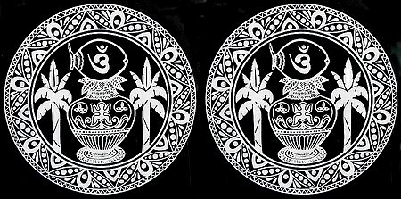 Set of Two White Ritual Print with Kalash and Coconut on Transparent Sheet