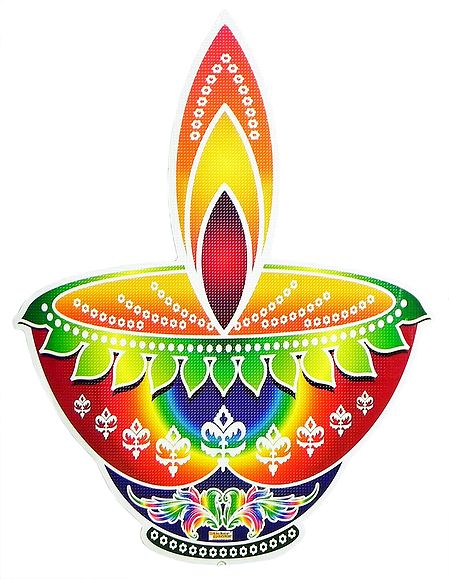 Colorful Sticker Rangoli Diya Print on Paper