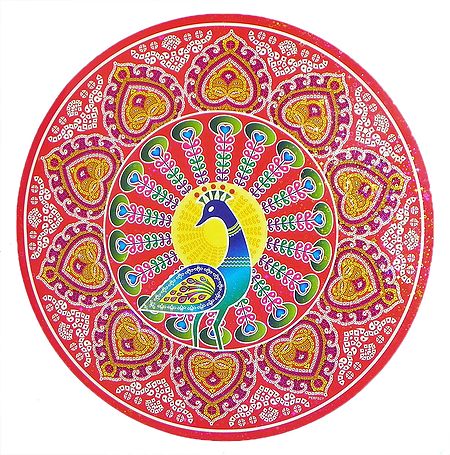 Colorful Sticker Rangoli Peacock Print on Glazed Paper
