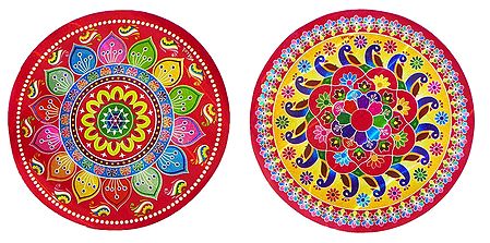 Pair of Glittered Colorful Sticker Rangoli Print on Paper