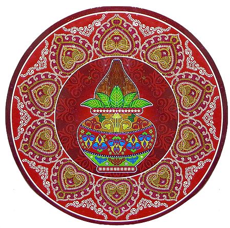 Colorful Rangoli Paper Sticker with Coconut Kalash Print  