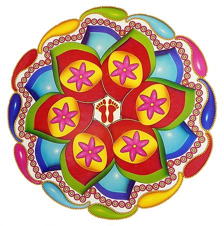 Colorful Sticker Rangoli Lakshmi Charan Print on Glazed Paper