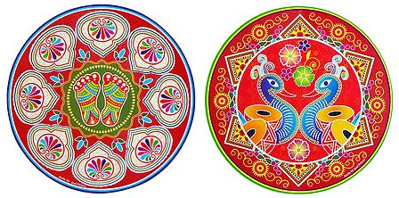 Pair of Multicolor Charan and Peacock Paper Sticker
