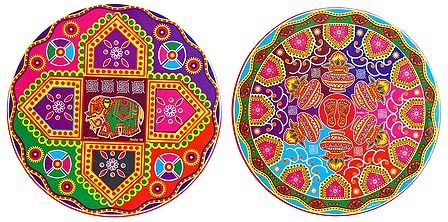 Set of 2 Colorful Paper Sticker Rangoli