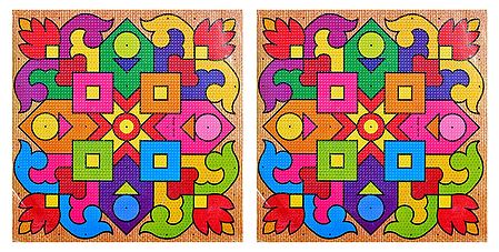 Pair of Square Rangoli Stickers with Geometrical Design