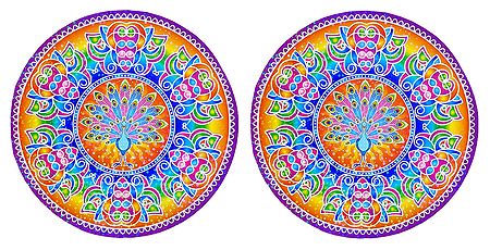 Pair of Rangoli Stickers with Peacock Design