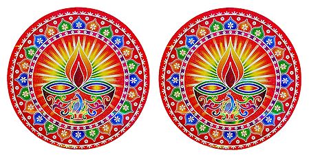 Pair of Rangoli Stickers with Diya Design