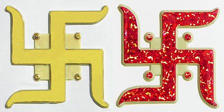 A Pair of Golden and Red Acrylic Swastika (Auspicious Hindu Symbol)