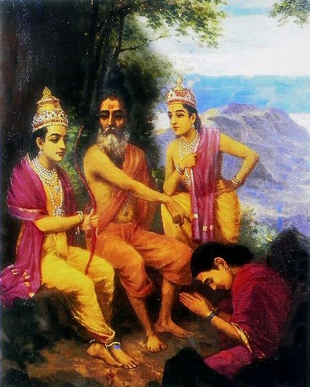 Rama Releasing Ahalya from Curse in the Presence of Vishwamitra and Lakshmana