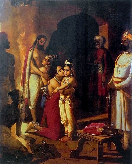 Sri Krishna with Balarama Liberating Parents from Prison after Killing Uncle Kamsa