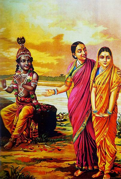 Radha Being Introduced to Krishna - Ravi Varma Reprint