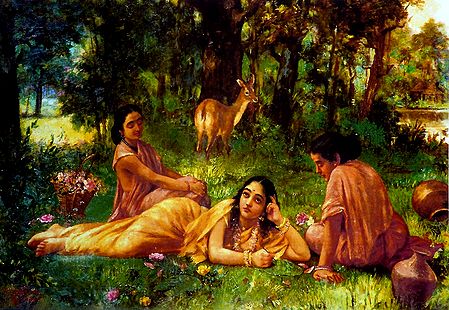 Shakuntala Pines for King Dushyanta, With Priyamvada and Anusuya