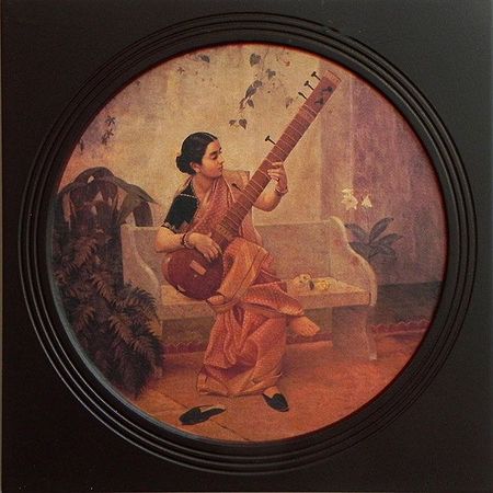 Lady Playing Sitar (Deco Painting) - Wall Hanging