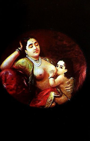 Mother and Child - Raja Ravi Varma Reprint - Unframed