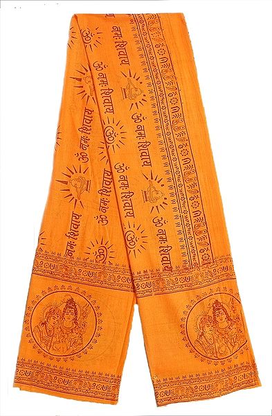 Saffron Angavastra with Om Namah Shivai Print (in Hindi)